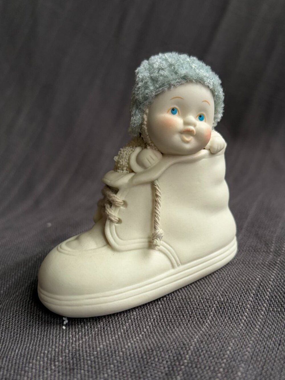 Vintage Ceramic Snow Baby / Child Sitting in Winter Boot Shoe